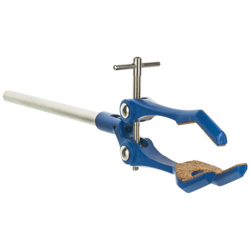 3 Finger, Cork Lined Extension Lab Clamp, 3.35" (8.5 cm) max opening